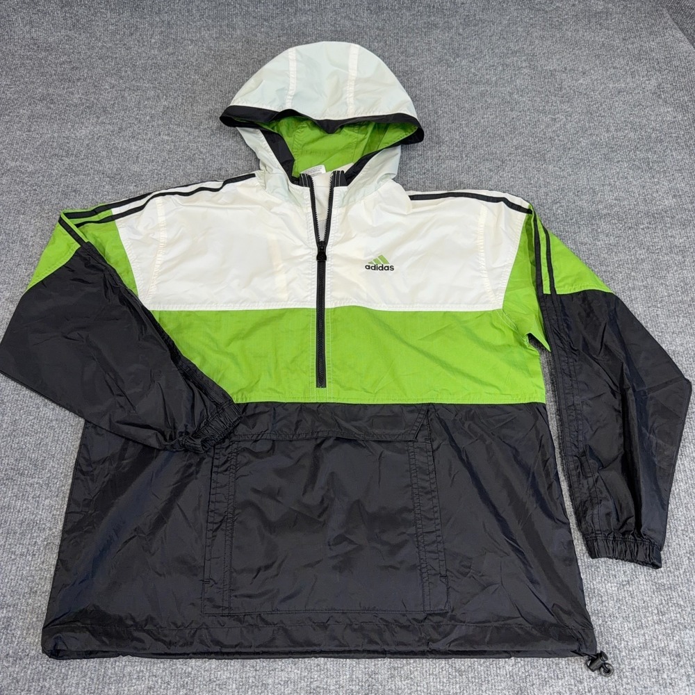Vintage Adidas Jacket Mens Medium Windbreaker Colorblock Hooded Anorak Half Zip - Picture 2 of 12